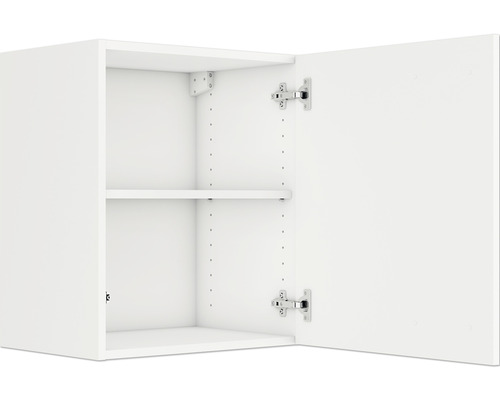 Hangende keukenkast met open deur en twee planken