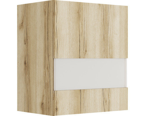 Hangende kast met houtlook en glazen inzetstuk
