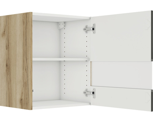 Hangende kast met twee open deuren en een legplank