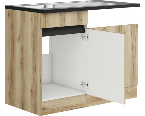 Spoelbakonderkast met deur in houtlook