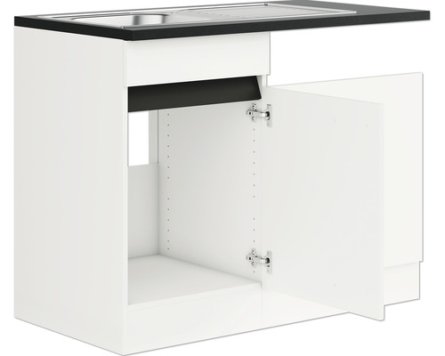 OPTIFIT Spoelbak met aanrecht voor half geïntegreerde vaatwasmachine inclusief plint en werkblad Luca932 wit 50x60x88 cm