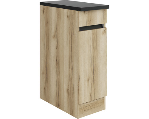 OPTIFIT Onderkast met schuiflade en draaideur Kaya290 wild eiken 30x60x88 cm Wastafelonderkast met een deur en een zwart werkblad