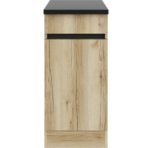 Badkameronderkast met houten decor en zwart blad