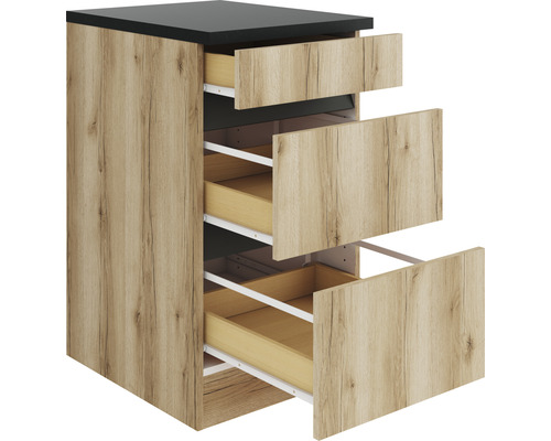 Keukenkast met drie laden in houtdecor