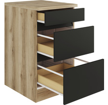 Kast met drie laden in houtlook en met zwarte fronten
