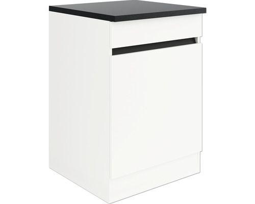 Witte onderkast met donker aanrechtblad voor badkamer