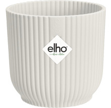 Witte bloempot met ribbelstructuur en Elho logo