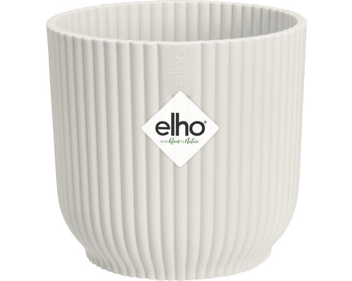 Witte bloempot met ribbelstructuur en Elho logo