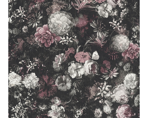 A.S. CRÉATION Vliesbehang 38095-2 Mata Hari bloemen zwart Behang met bloemmotief op een donkere achtergrond