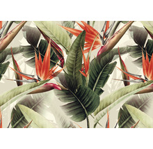 Behang met tropisch bloemen- en bladerenpatroon