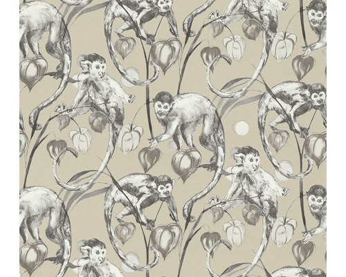 A.S. CRÉATION Vliesbehang 37982-3 Michalsky 4 dieren beige Behang met apen en lampionplantenmotief