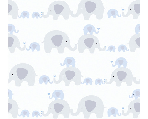 A.S. CRÉATION Vliesbehang 38113-1 Little Love olifanten blauw Grafisch patroon met olifantenfamilies