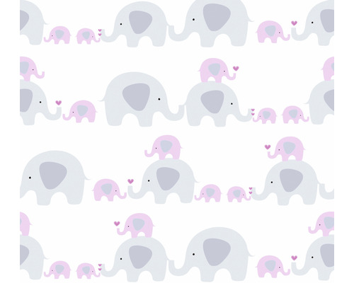 A.S. CRÉATION Vliesbehang 38113-2 Little Love olifanten lichtroze Patroon met olifantenfamilies en harten