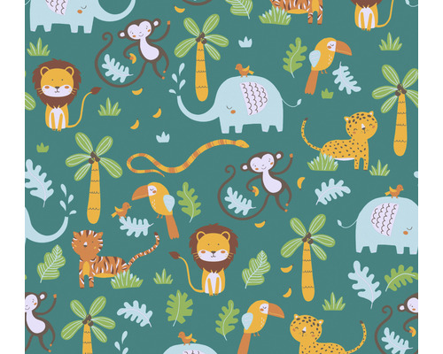 A.S. CRÉATION Vliesbehang 38115-1 Little Love jungle met dieren groen Illustratie met jungle dieren en planten in cartoonstijl