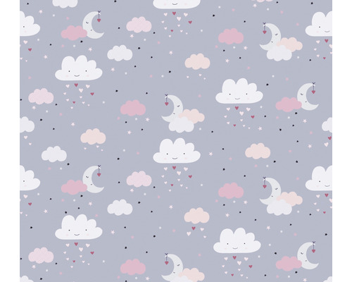 A.S. CRÉATION Vliesbehang 38125-1 Little Love maan en wolken grijs Patroon met wolken, manen, sterren en harten voor stoffen en behang