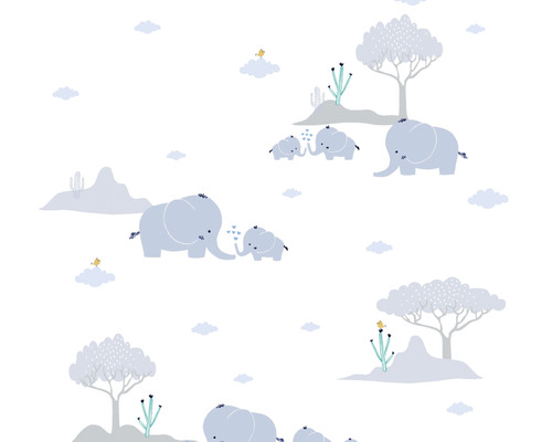 A.S. CRÉATION Vliesbehang 38128-1 Little Love olifanten blauw/grijs