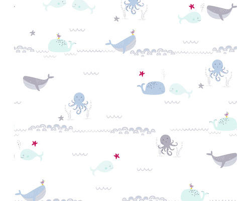 A.S. CRÉATION Vliesbehang 38130-1 Little Love zeedieren blauw Behang met walvissen, octopussen en sterren