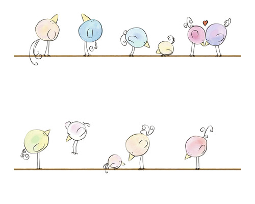 A.S. CRÉATION Vliesbehang 38137-1 Little Love vogels meerkleurig Illustratie van gestileerde vogels op een tak