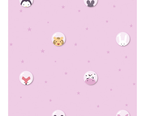 A.S. CRÉATION Vliesbehang 38143-2 Little Love sterren en dieren roze Behang met dierenmotieven voor kinderkamer