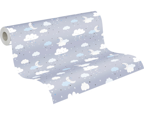 Behangrol met wolken, maan en sterrenpatroon