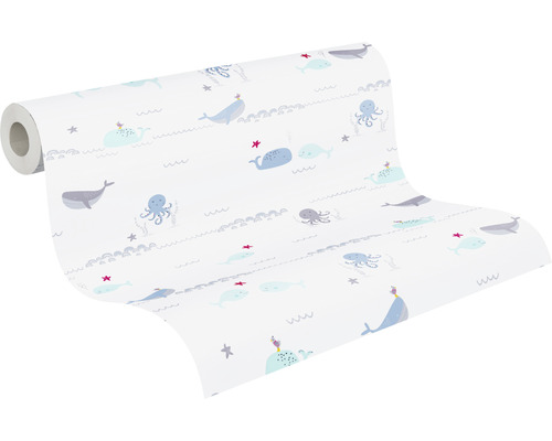 Rol behang met walvissen, octopussen en zeesterren