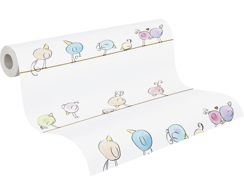 Behangrol met vogelmotieven op een lijn