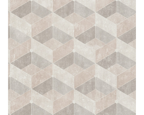 A.S. CRÉATION Vliesbehang 38202-1 Titanium 3 geometrisch beige Behang met geometrisch kubuspatroon