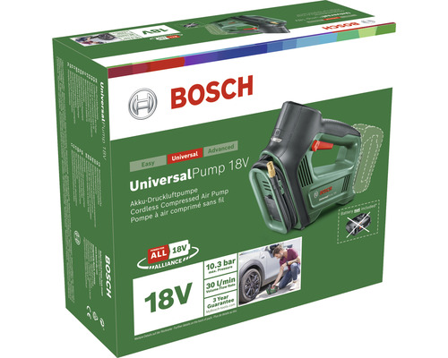 Verpakking van de Bosch UniversalPump 18V draadloze luchtpomp