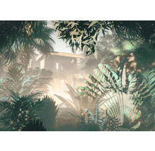 Behang met jungle print, verschillende palmen en planten