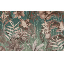 Behang met bloemen-, bladeren- en ananasmotieven