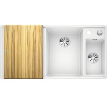 Spoelbak met spoelbak, afdruiprek en houten snijplank