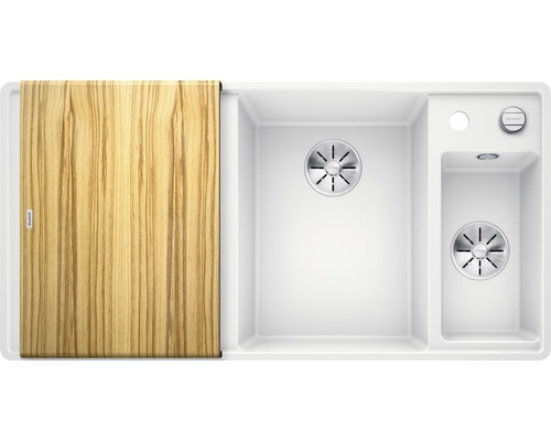 Spoelbak met spoelbak, afdruiprek en houten snijplank