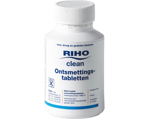 Riho Clean Ontsmettingstabletten in een witte fles