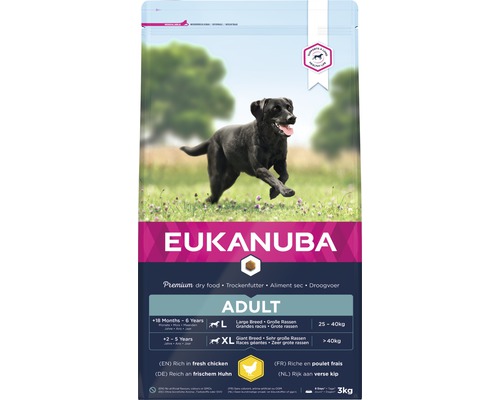 EUKANUBA Hondenvoer adult L kip 3 kg Eukanuba Adult hondenvoer voor grote rassen in een zak van 3 kg