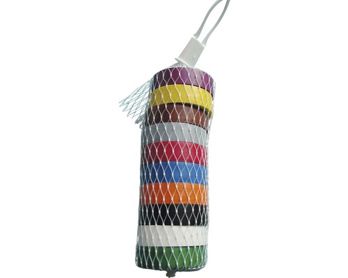 COROPLAST Isolatietape set 0,15 x 12 x 3300 mm 10 rollen Een verpakking met gekleurde schijven in een net.