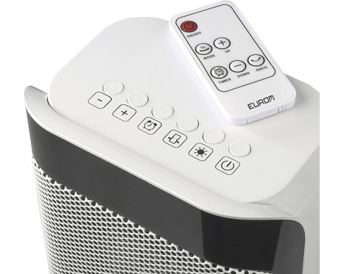 Bedieningspaneel en afstandsbediening van een ventilatorkachel