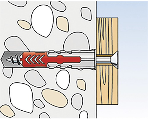Illustratie van een plug in een muur met een schroef in een stuk hout