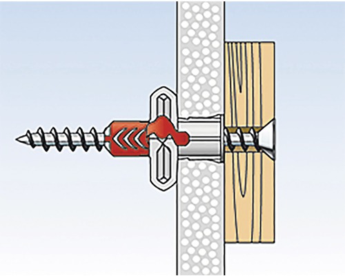 Illustratie van een plugbevestiging in een wand met schroef