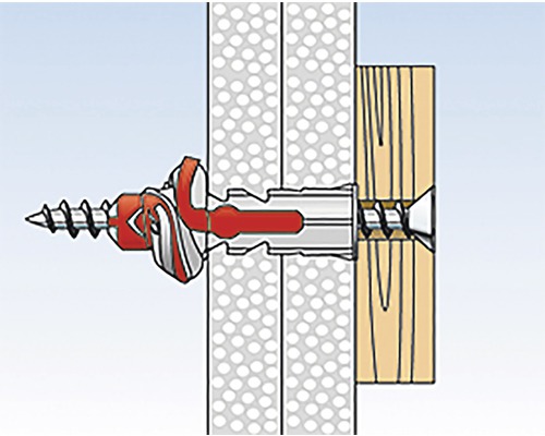Illustratie van een gipsplaatplugbevestiging aan een wand