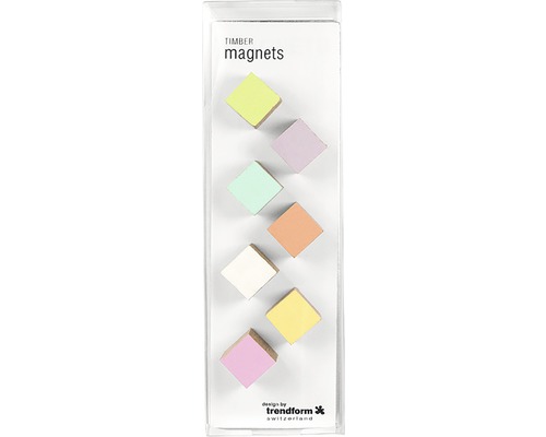 Houten magneten in verschillende kleuren in transparante verpakking