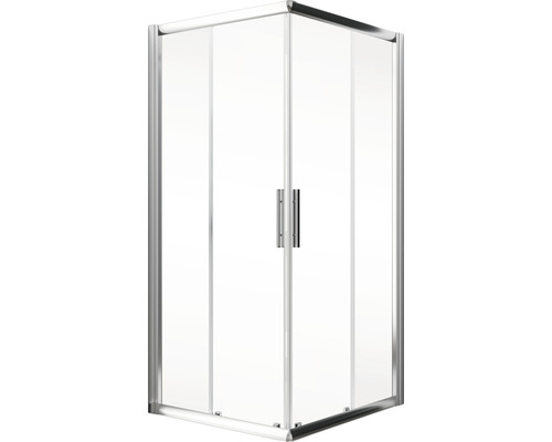 Hoekdouche met heldere glazen panelen en zilverkleurig frame