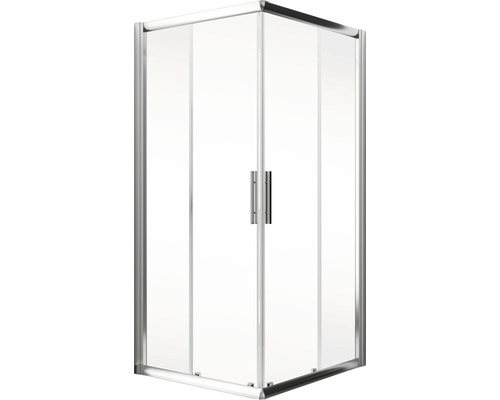 Hoekdouche met glazen deuren en zilverkleurig frame