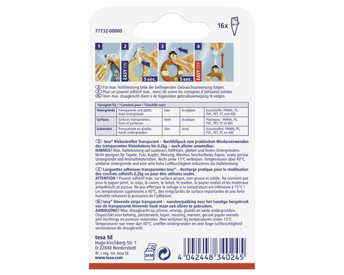 Tesa kleefstrips transparant navulverpakking voor het hergebruik van transparante kleefhaken
