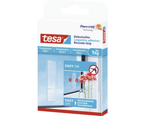 Tesa Powerstrips plakstrips voor glas tot 1 kilogram, verpakking met 8 stuks