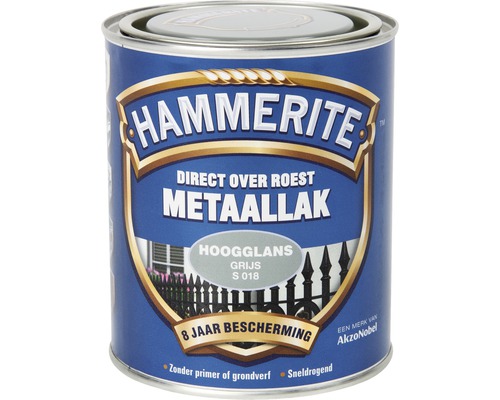 HAMMERITE Metaallak hoogglans grijs S018 250 ml Hammerite metaallak, direct over roest, hoogglans