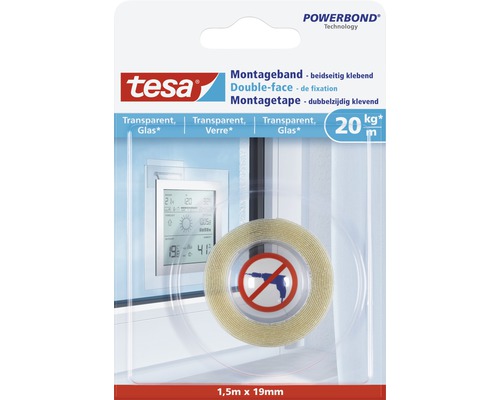 TESA Powerbond montagetape dubbelzijdig klevend transparant tot 20 kg 1,5 m x 19 mm