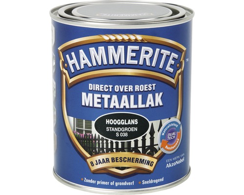 HAMMERITE Metaallak hoogglans standgroen S038 750 ml Hammerite metaallak, direct over roest, hoogglans