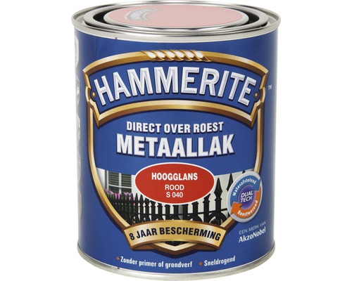 HAMMERITE Metaallak hoogglans rood S040 750 ml Hammerite Metaallak direct over roest, rode finish