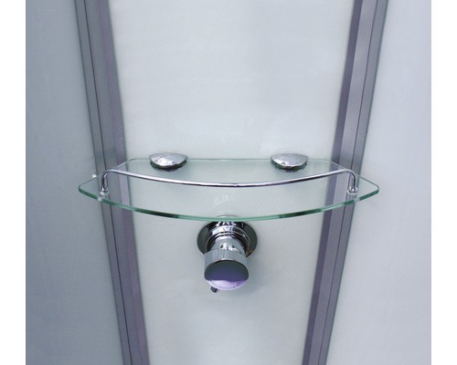 Glazen plank met beugel in een douchecabine