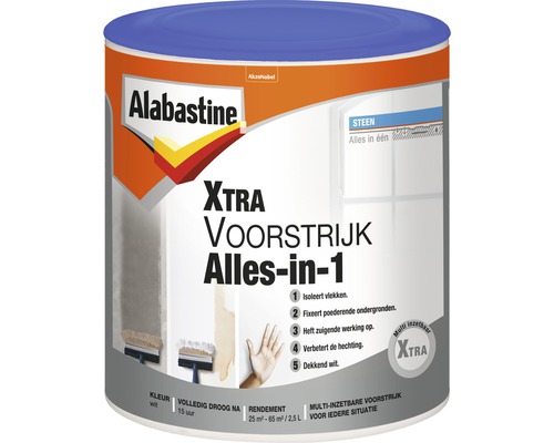 ALABASTINE Xtra voorstrijk alles-in-1 wit 2,5 l Alabastine Xtra Alles-in-1 Voorstrijklak blik